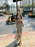 DAIIIBABYYY  -  V-Neck Floral Leopard Print Dress For Women In Early Spring 2024, New French Style Elegant And Unique Long Skirt