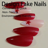 DAIIIBABYYY  -  French Fake Nails Red Five-pointed Star False Nails Full Cover Press on Nail Tips y2k Nail Art Almond Artificial Nail Patches