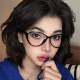 DAIIIBABYYY  -  Leopard Triangle Frame Glasses Women Girls Y2K Vintage Cat Eye Spectacles Anti-blue Light Reading Eyewears Myopia Eyeglasses