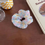 DAIIIBABYYY  -  Spring Summer Simple Fresh Plaid Hair Ties Rope Girl Green Pink Scrunchies Cute Sweet Fairy Bun Ponytail Holder Gum Rubber Bands