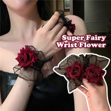 DAIIIBABYYY   -  Retro Lolita Hand Sleeve Wrist Cuffs Ruffled Floral Black Lace Elastic Bracelet Elegant Women Wrist Decorate Cosplay Gloves