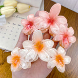 DAIIIBABYYY  -  Korean New Fashion 11cm Large Plumeria Candy Colored Flower Hair Clip Simple Plumeria Plastic Shark Clip Hair Accessories