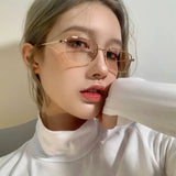 DAIIIBABYYY  -  Metal Small Square Frame Glasses Women Girls Harajuku Anti Blue Light Eyeglasses Retro Clear Alloy Reading Spectacle Eyewear