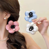 DAIIIBABYYY  -  2pcs Exquisite Sponge Puff Flower Hair Claw Pearl Korean Style Scrunchies Shark Clip Cloth Ponytail Holder Exaggerated Crab Clip