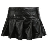 DAIIIBABYYY  -  Women Gothic Leather Pleated Short Skirt Black Side Zipper PU A-line Skirt Fashion Chic Grunge Outfits Club Wear