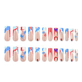 DAIIIBABYYYY  -  24pcs Blue Red Star Press on Nails with Rhinestone Long Coffin French Fake Nails Full Cover Wearable European False Nail Patch