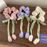 DAIIIBABYYY  -  New Satin Headband Girls Sweet Tulip Shaped Large Intestine Headband Handmade Bow Headband Tied Ponytail Headband Versatile