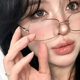 DAIIIBABYYY  -  Harajuku Metal Square Frame Glasses Y2K Women's Retro Small Glasses Girls Japanese Glass Eyewear Decorative Anti-blue Eyeglasses