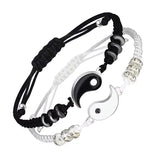 DAIIIBABYYY  -  2 pcs Couple Black White Tai Chi Yin Yang Bracelet Set Men Women Adjustable Rope Chain Chinese Traditional Style Daily Jewelry