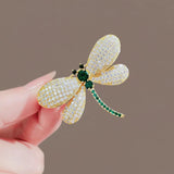 Daiiibabyyy Green Rhinestone Dragonfly Brooch For Women Elegant Crystal Corsage Pin Ladies Gifts Party Dress Accessories Fashion Jewelry