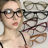 DAIIIBABYYY  -  Retro Big Frame Cat Eye Eyewear Spicy Girls Reading Glasses Solid Color Black Leopard Anti Blue Light Lenses Eyeglasses Goggles