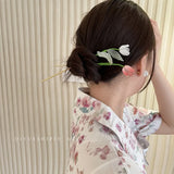 Daiiibabyyy Vintage Chinese Style Hairpins Hair Stick for Women Metal Glaze Hair Fork Flower Plant Hair Chopsticks Jewelry Hair Clip