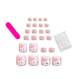 DAIIIBABYYY  -  24pcs White French Press on Toenails Lipstick Pattern Decor Fake Nails for Foot Full Cover Wearable Summer False Toenail Patch