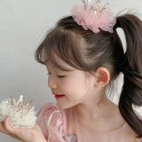 DAIIIBABYYY  - Children's Princess Mesh Hairpin Girls Rhinestone Crown Hair Clip Hair Accessories Sweet Lovely Tiara Headwear