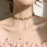 DAIIIBABYYY  -  Pink Sweet Flowers Lace Necklace Choker for Women Girls Good Quality Embroidery Fashion Romantic Design Neck Accessory Jewelry