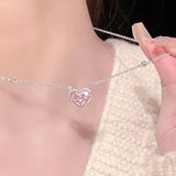 Daiiibabyyy New 925 Sterling Silver Luxury Zircon Sweet Heart Pendant Necklaces For Women Designer Jewelry Gift Female Jewelry Free Shipping