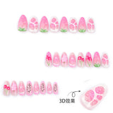 DAIIIBABYYY  -  24pcs Sweet Pink Fruit Style False Nails 3D Cherry Strawberry Design Ins Korean Cute Fake Nail Tips Girl Wearable Press on Nails