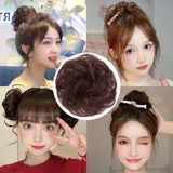 DAIIIBABYYY  -  Synthetic Messy Curly Hair Bun Hair Ring Chignon Extension Donut Rubber Bands Ombre Brown Black Brown Wig Rubber Band Hair Ties