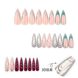 DAIIIBABYYY  -  24pcs Punk style Fake Nails Silver Pearl Powder 3D Y2k Press on Nails Full Cover Wearable Long Almond French False Nail Tips