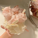 DAIIIBABYYY  -  Summer Fairy Ballet Style Bow Ribbon Scrunchies Cream Pink Hair Tie Ropes Beautiful Large Hair Bands Elegant Ponytail Holder Gum