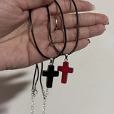 Daiiibabyyy Vintage Gothic Black Rope Red Cross Pendant Necklace for Couple Jewelry Aesthetic Accessories