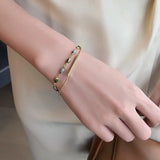 Daiiibabyyy Double Layers Green Epoxy Charm Bracelet Bangle Girl Vintage Copper Plated Gold Bohemia Chain & Link Women Bracelets Jewelry