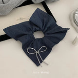 DAIIIBABYYY  -  Advanced minimalist denim headband Korean niche bow minimalist temperament back of the head bun headband new hair accessory