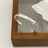 Daiiibabyyy 925 Sterling Silver Letter Wheat Ear Bracelet for Women Jewelry Splicing Retro Design Opening Gift Dropshipping