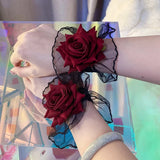 DAIIIBABYYY   -  Retro Lolita Hand Sleeve Wrist Cuffs Ruffled Floral Black Lace Elastic Bracelet Elegant Women Wrist Decorate Cosplay Gloves