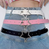 DAIIIBABYYY  -  Y2K Star Buckle Belt Pink Leather Elastic Binding Embellished Waistband Sparkling Rhinestone Retro Bride Decoration Accessories