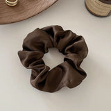 DAIIIBABYYY  -  Summer Satin Fabric Large Scrunchies Solid Color White Brown Hair Rope Ties Women High-end Temperament Headband Ponytail Holder