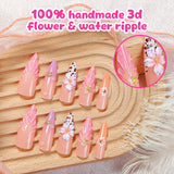 DAIIIBABYYYY  -  24pcs 3D Flowers Design Press on Nails Gradient Sweet Pink False Nails Patch French Long Almond Fake Nails Tips for Girls