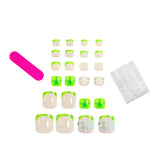 DAIIIBABYYY  -  24pcs Summer Fake Toenail Patch with Star Rhinestone Design False Toe Nail Full Cover Wearable Green French Press on Toenails