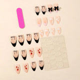 DAIIIBABYYY  -  24pcs Black Bow Design False Nails Pink French Almond Fake Nail Patch Full Cover Wearable Cute Strawberry Pattern Press on Nails