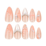 DAIIIBABYYYY  -  24pcs Mermaid Aurora Fake Nails Shiny 3D Pearl Decor Press on Nails Full Cover Wearable Bride Lady French Almond False Nail Tips