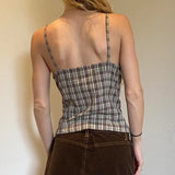 DAIIIBABYYY  -  Y2K Women Plaid Vest Sweet Style Retro Buttons Slit Hem Camisole Aesthetic Chic Fashion Tank Top Summer Outfits 2025