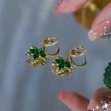 DAIIIBABYYY  -  New Fashion Green Crystal Maple Leaf Drop Earrings for Women Korea Elegant Temperament Zircon Earrings Wedding Jewelry Party