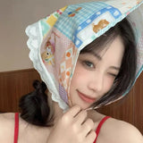 Daiiibabyyy Ins Triangle Scarf Fashion Y2K Turban Lace Headband Hair Accessories Hair Band Head Scarf Ladies