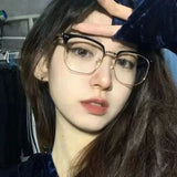 DAIIIBABYYY  -  Metal Square Half Frame Glasses Women Men Semi Rimless Computer Reading Eyeglass Anti Blue Light Goggle Spectacle Eyewears