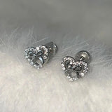 Daiiibabyyy Gothic Cute Dream Fairy Silver Color Bowknot Heart Stud Earrings For Egirl Y2K EMO 2000s Harajuku Goth Sweet Jewelry Accessories