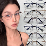 DAIIIBABYYY  -  Fashion Small Oval Glasses Women Girls Gold Silver Metal Elliptical Frame Eyeglasses Y2K Vintage Anti Blue Light Reading Eyewear