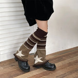 Daiiibabyyy Y2K Brown Star Leg Warmers Stockings Knitted Socks Gothic Cover Stockings Japanese JK Leg Warmers Gothic Hot Girl Accessories