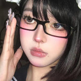 DAIIIBABYYY  -  Y2K Black Half Frame Glasses Women Trendy Spectacle Japanese Anime Oval No Lens Eyewears Cosplay Photography Eyeglasses