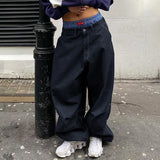 DAIIIBABYYY  - Harajuku Street Fashion Women Baggy Jeans Fold Detail Y2K Oversized Denim Pants Hip Hop Loose Sweatpants  Dark Blue