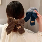 Daiiibabyyy Fashion Winter Solid Lamb Wool Bowel Hair Rings Knitted Wool Bow Hair Tie for Girls Hair Accessories