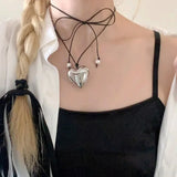 Daiiibabyyy Adjustable Chain Choker Simple Large Love Heart Pendant Necklace