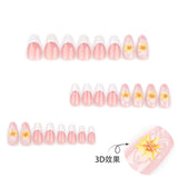 DAIIIBABYYY  -  24pcs Ins French Fake Nails 3D Yellow Sunflower Design Press on Nails White Almond False Nail Patch for Girl Wearable Full Cover