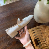 DAIIIBABYYY   -  Lamb skin Chinese style new Chinese Mary Jane shoes women's spring and summer new pearl square head line with low heel cheongsam