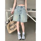 DAIIIBABYYY  -  Blue Women's Shorts Jeans High Waist Straight Pants TIKTOK Streetwear Y2K 90s Vintage Female Wide Leg Denim Five Points Trouser