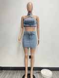 DAIIIBABYYY  -  Denim Crop Tops Dress 2 Piece Mini Skirt Sets Women Sexy Cargo Dress Y2K Denim Jean Two Piece Sets Summer Outfits Clothes